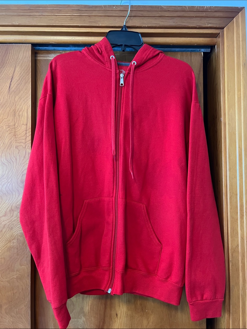 Fruit of the Loom Red Full-Zip Hoodie with Hood and Drawstrings